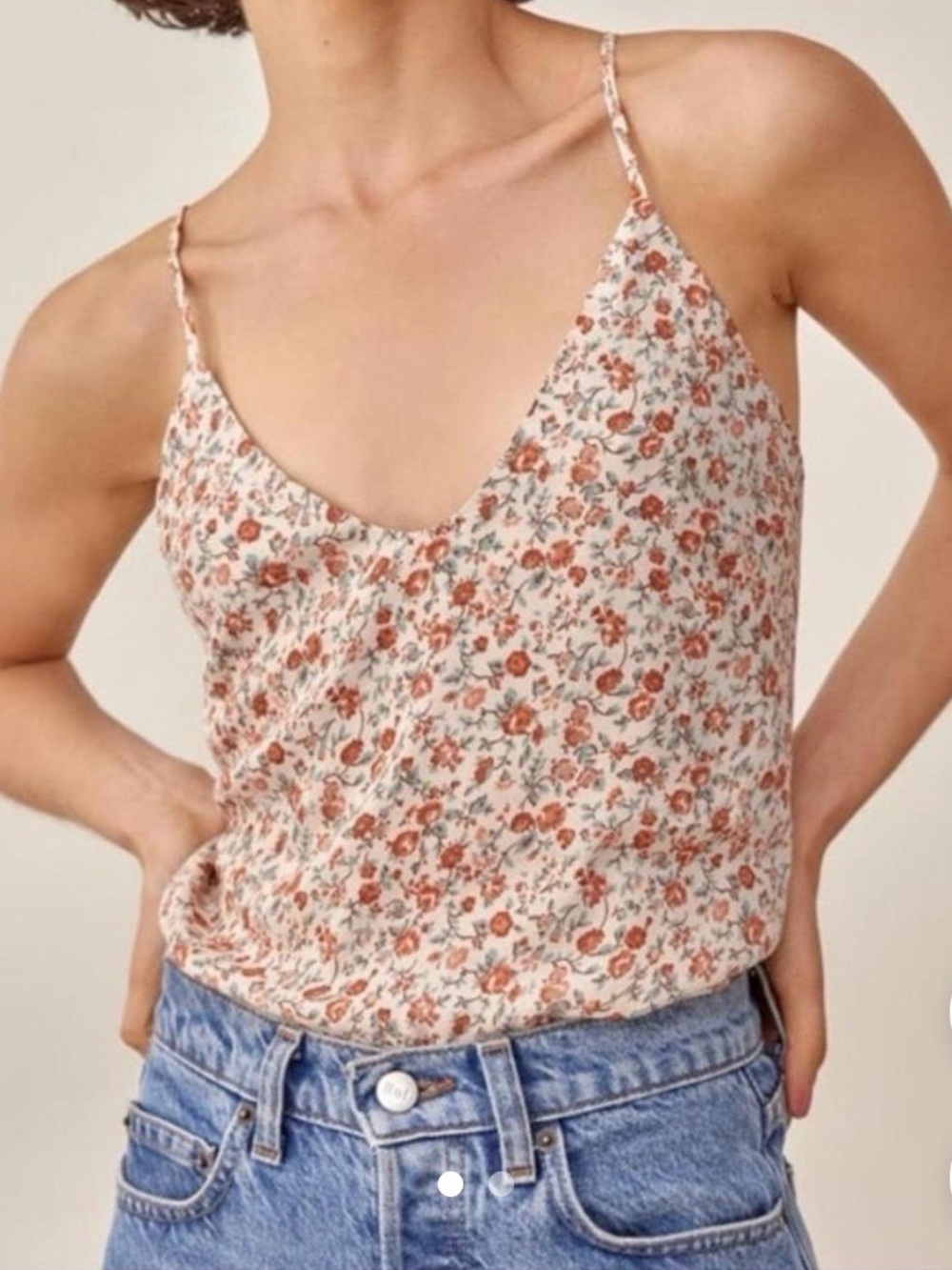 Reformation Floral Spaghetti Strap Cami - Cream & Rust